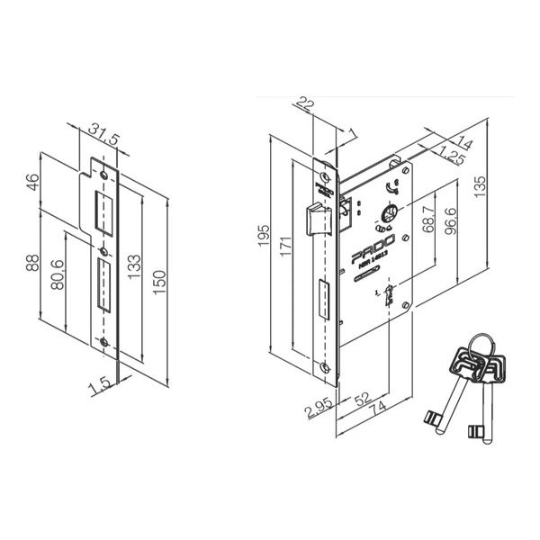 Fechadura Porta Interna Contemporânea Broca 55mm Escovado Pado